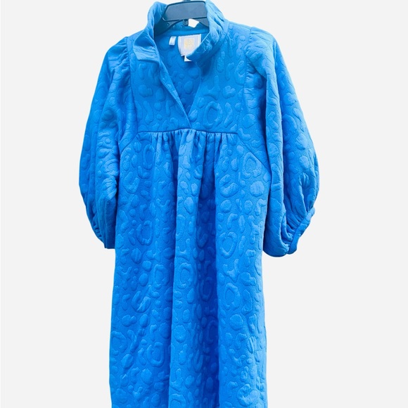 Emily McCarthy Stella dress Marine cheetah Puff Sleeve Blue Large - Picture 7 of 7